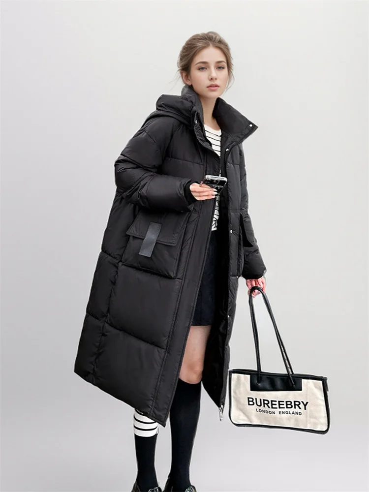 2024 New Woman Down Jacket Winter Long Coat Hooded Big Pockets Fashion Warm Thick Zipper Coat Woman Winter Overcoat