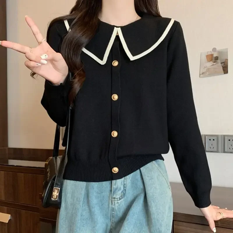 Autumn Winter New Doll Collar Oversized Sweet Sweater Female Loose Casual Buttons All-match Jumpers Women Bottoming Knitting Top