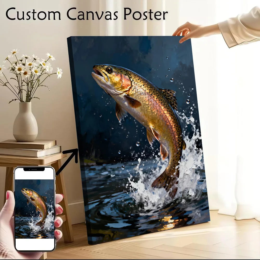 Leaping Trout Painting Printed Canvas Poster Personalized High Quality Wall Art Paintings for Decorative Picture Bathroom Decor