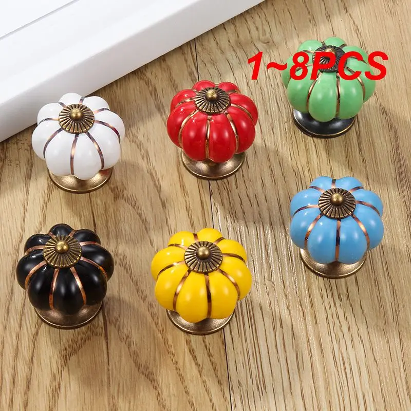 1~8PCS Vintage Glazed Ceramic Cabinet Knob for Decor Door Closet Bathroom Dresser Wardrobe Furniture Handle Pumpkin Shape 6