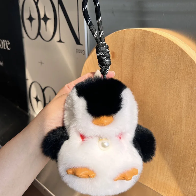 Little Penguin Real Otter Fur Keychain Pendant Ins Popular Plush doll Bag Charm