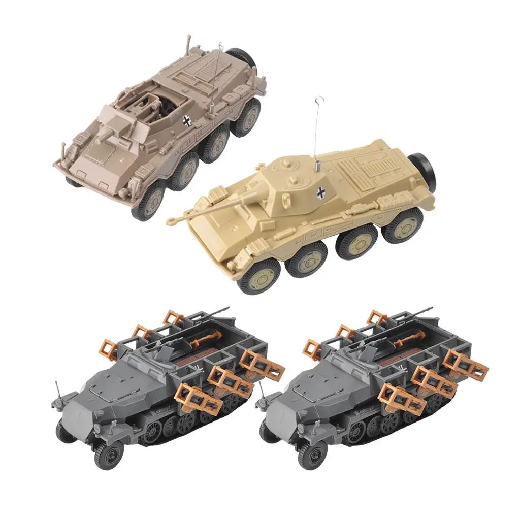 4 Stuks Plastic Gesimuleerde Gepantserde Verkenningsvoertuig Model Kit 1:72 Leger Speelgoed Speeltoestel Collectibles Bureau Decor