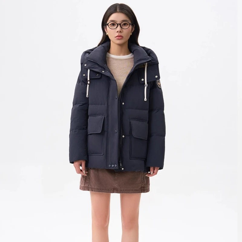 

Chericom женский короткий пуховик 2025, зимняя куртка с воротником-стойкой и капюшоном, двусторонняя молния спереди, термобелье в кампусном стиле, верхняя одежда Y309123Y