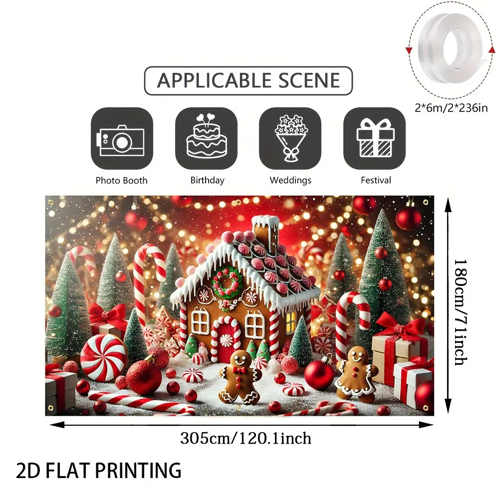 1pc supergrote peperkoekhuisachtergrond - feestdecoratie, binnen/buiten Kerstmis, bruiloft, verjaardag