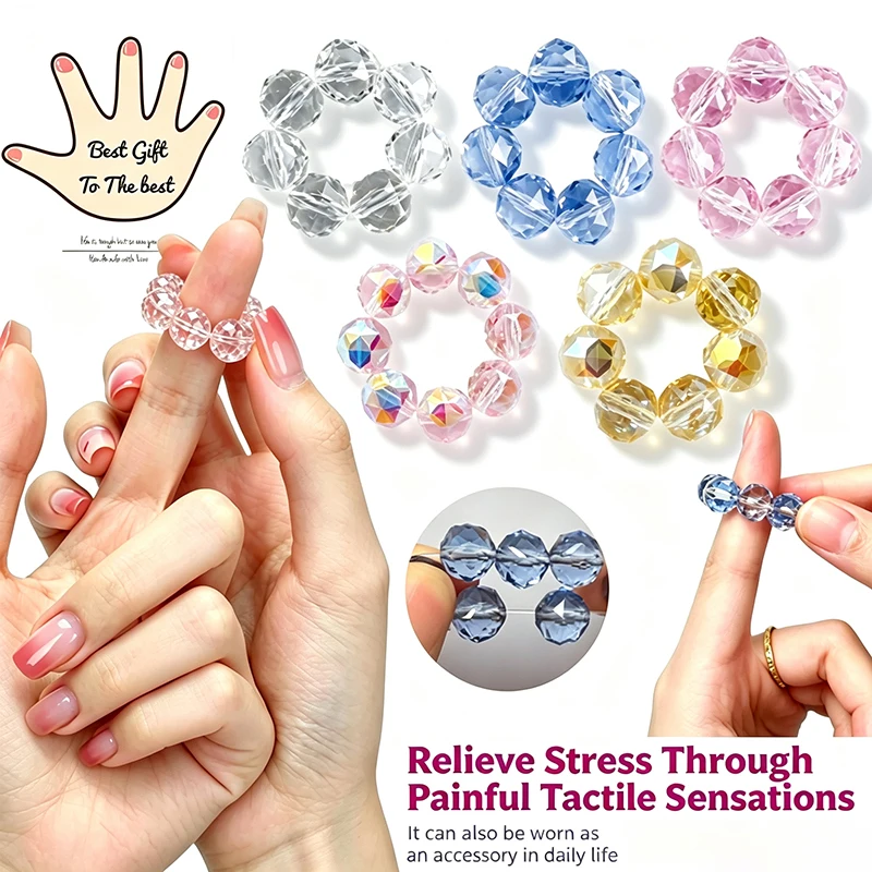 Colorful Crystal Fidget Rings Gradient Beaded Multicolor Anti-Anxiety Stress Relief Portable Hand Massage Sensory Autism Toy