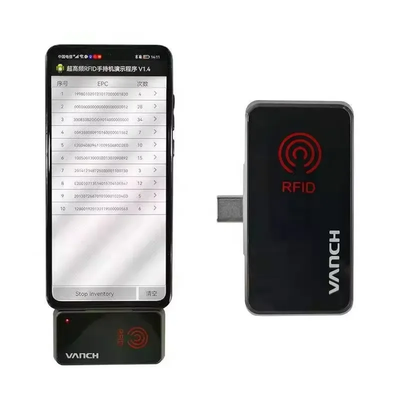 Vanch 860-960MHz USB Type C to Android Smart Phone UHF RFID Bluetooth Handheld Reader ABS Material ISO 18000-6C Protocol