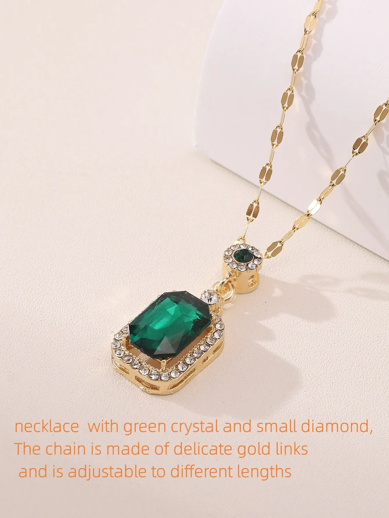 Emerald Crystal Titanium Steel Pendant Female Summer Minority Design Sense Clavicle Chain Light Luxury Necklace Ring Earring Set