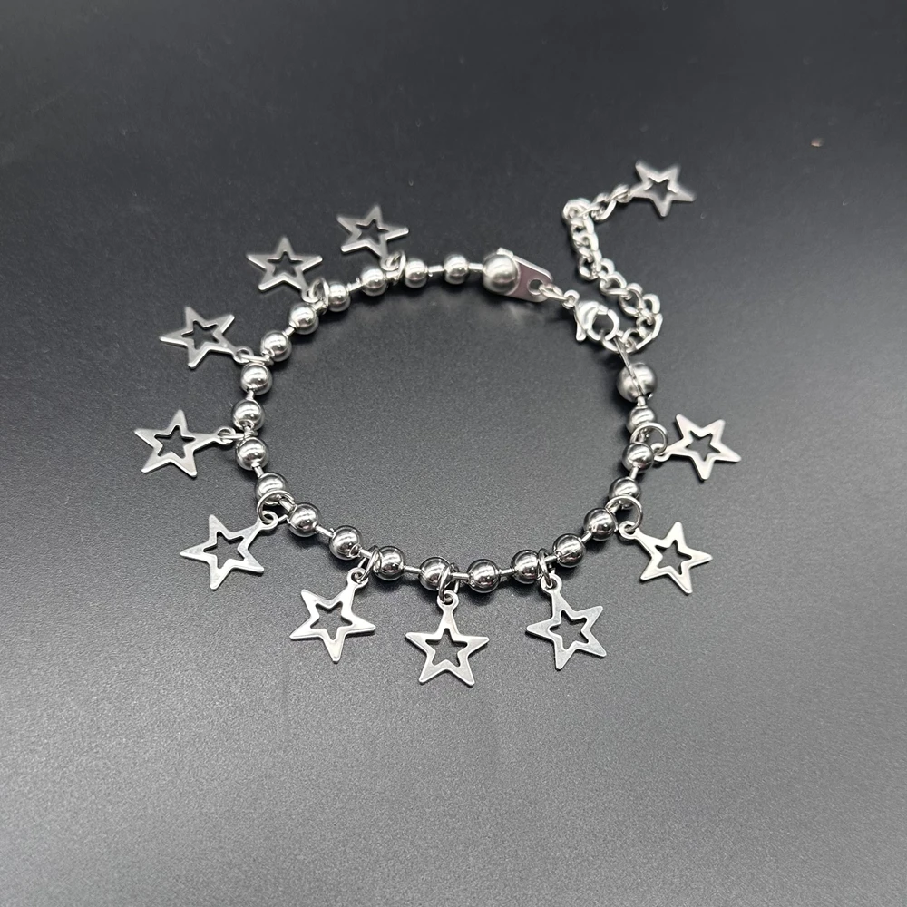 Grunge Ball Chain Star Charms Bracelet for Women y2k Stainless Steel Bead Chain Bracelet Gift Jewelrry