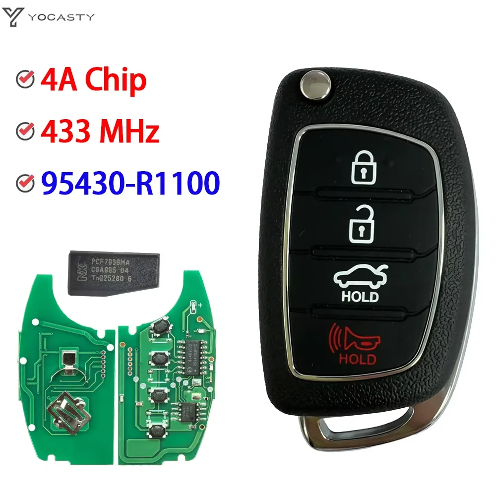 YOCASTY 95430-R1100 4A Chip PCF7939MA 433MHz FSK SY5AERGE04 Car Remote Key Fob For Hyundai HB20 2019 2020 2021 2022