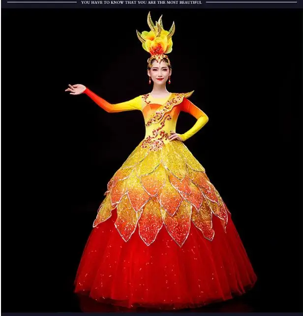 

Chinese Classical Dance Costumes, Important Festival Opening Dance Big Swing Skirts, Modern Dancer Women