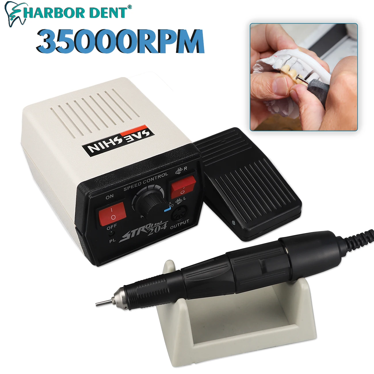 35000RPM Dental 204 Strong Micro Motor Sanding Machine Dental Electric Polishing Sculpture E-TYPE Polish Handpiece Lab Equipment