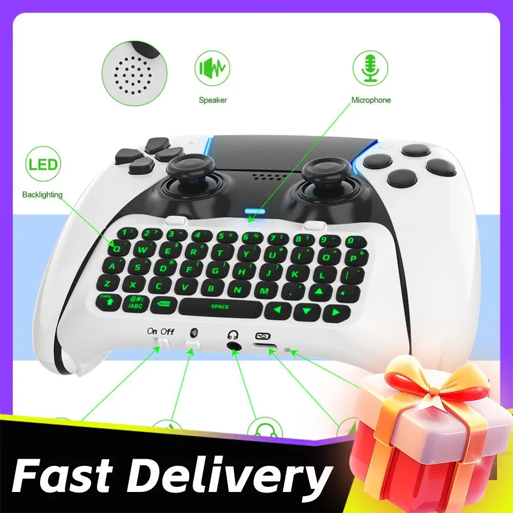 

Беспроводная клавиатура, совместимая с Bluetooth, беспроводная игровая клавиатура, зеленая подсветка, встроенный динамик для PS5 Elite Handle