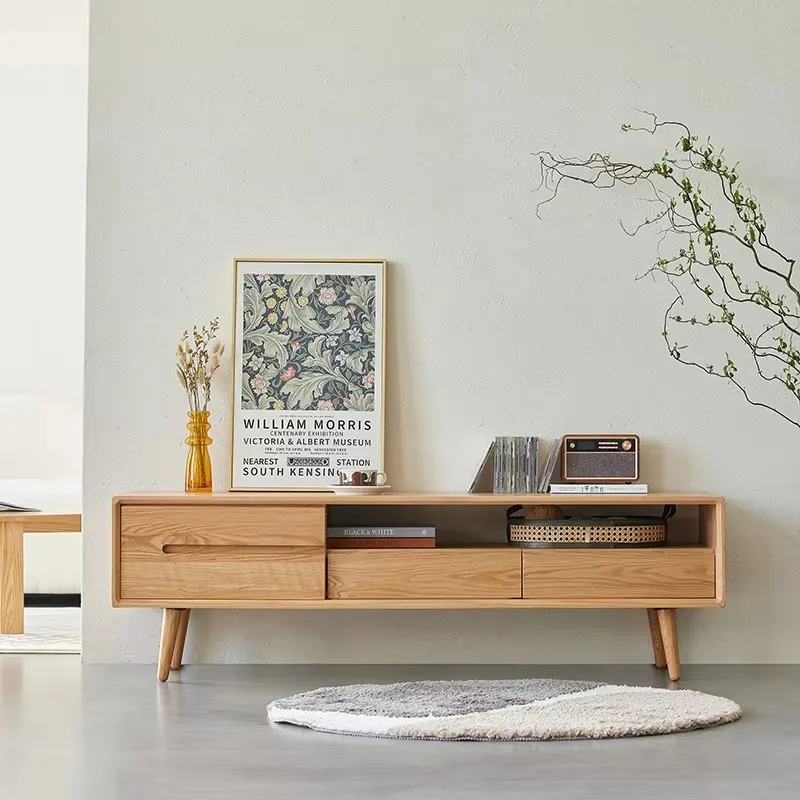 A1081 بسيط الشمال نمط الصلبة البلوط الخشب أثاث غرفة المعيشة خزانة التلفزيون مع 2 أدراج 2 أبواب حامل تلفاز حديث #2