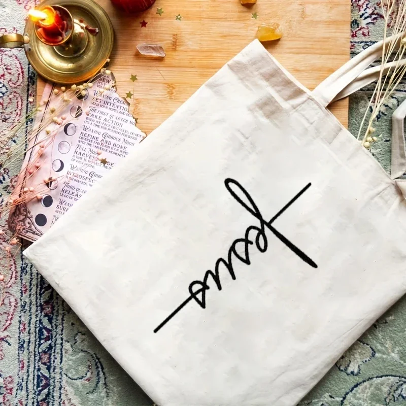 1pcs Jesus Pattern Vintage Tote Bag Canvas Shoulder Bag Women's Reusable Shopping Bag for Travel Daily Commute