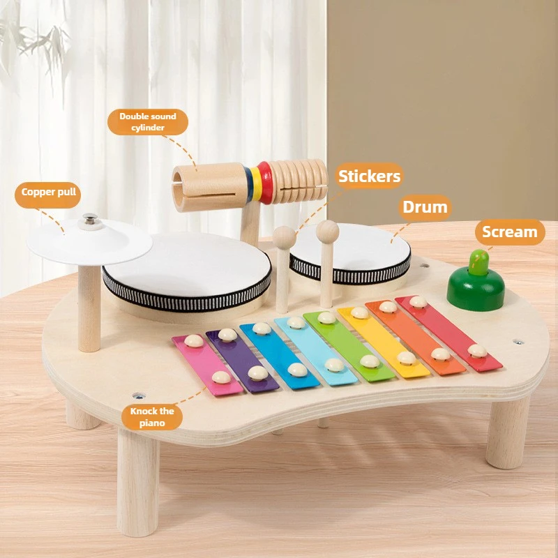 Juguetes de mesa musicales multifunción para bebés, instrumentos musicales de madera, juguetes para niños de 2 a 4 años, juguetes educativos para edades tempranas Montessori