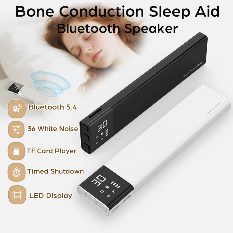 Under Pillow Bone Conduction Bluetooth Speaker 36 White Noise Sleep Aid Music Box LED Display TF Card MP3 Player Timed Shutdown