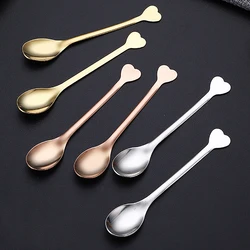 2pcs Stainless Steel Love Handle Shaped Coffee Spoon Teaspoon Children Spoon Beautiful 3 Colors Coffee Tea Use Kitchen Spoon