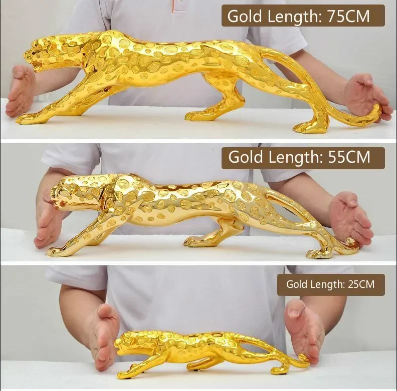 Modern Abstract Gold Panther Sculpture Geometric Resin Leopard Statue Wildlife Decor Gift Craft Ornament Accessories Furnishing