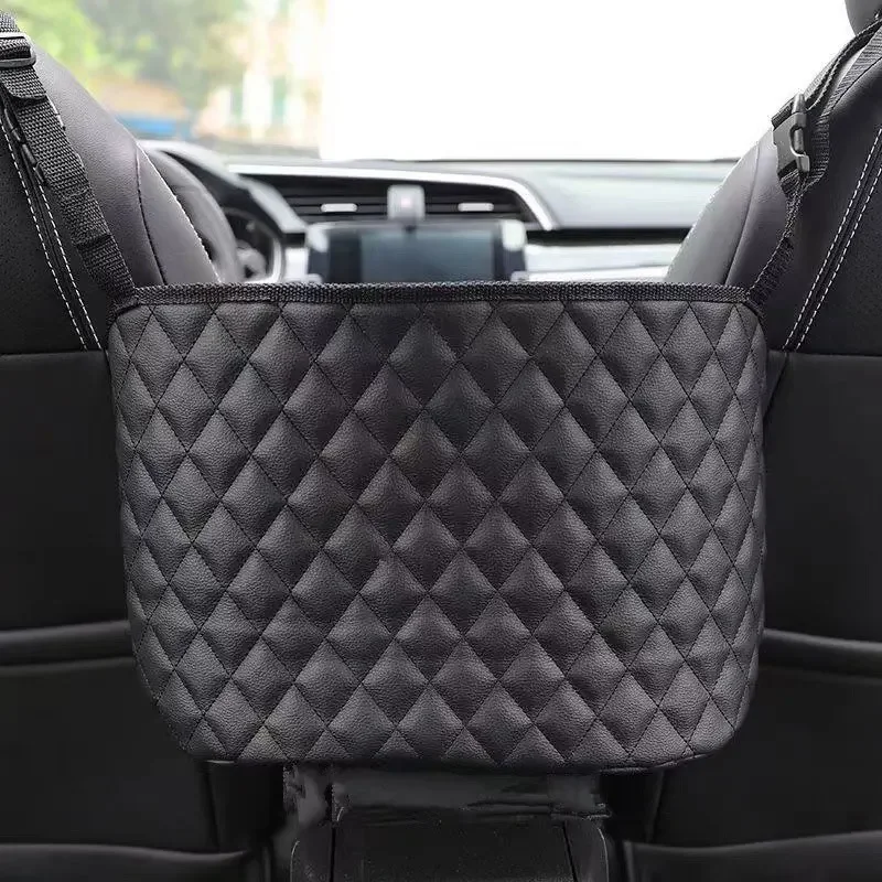 1PC Car Utility Organizer Leather Hanging Put Bag Blocking Storage Between Seats Car Simple Convenient Storage Mesh Pocket