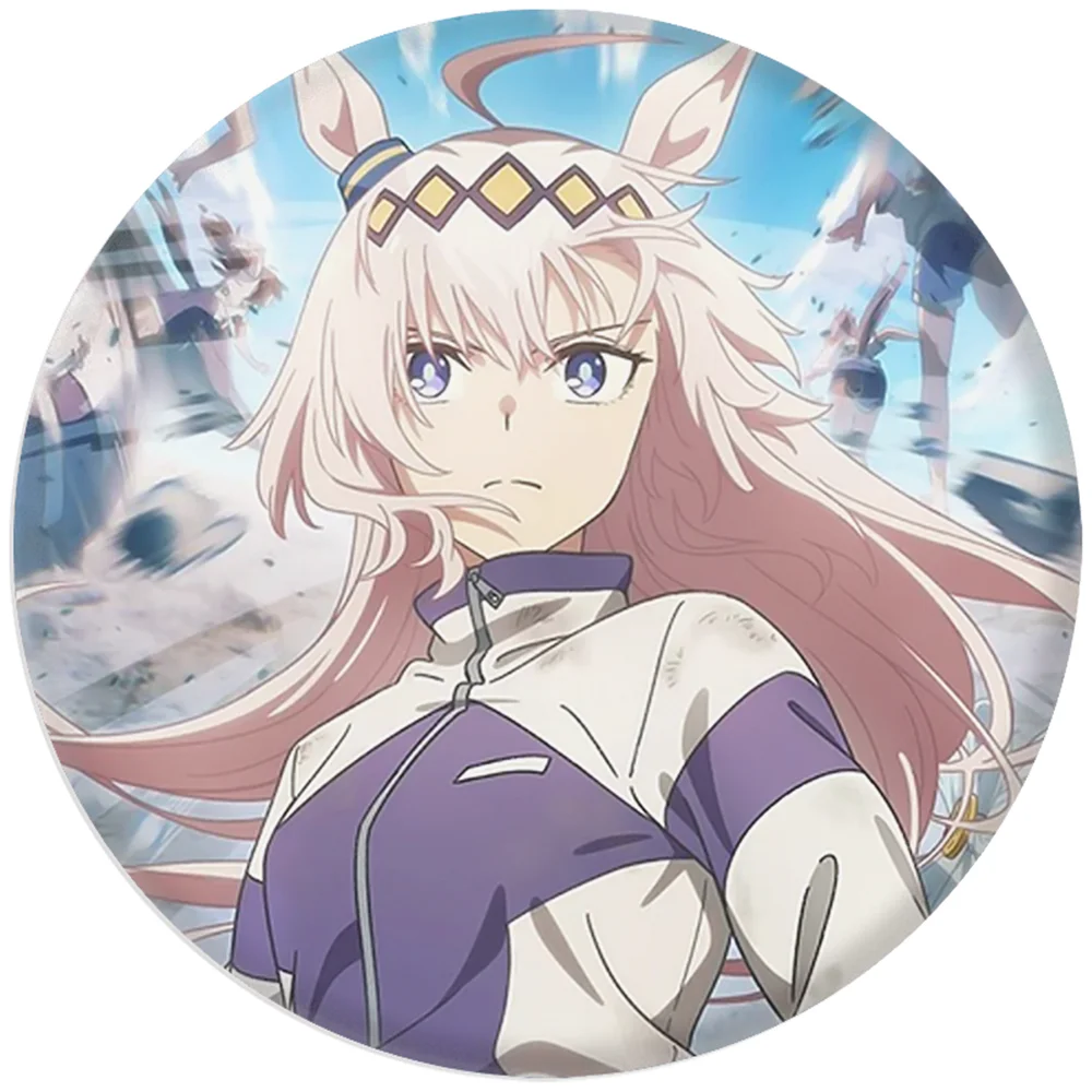 58mm Anime Umamusume: Pretty Derby 신데렐라 그레이 오구리 캡 Verno Light 코스프레 의상 배지 핀 SPTE Tinplate Brooch Prop