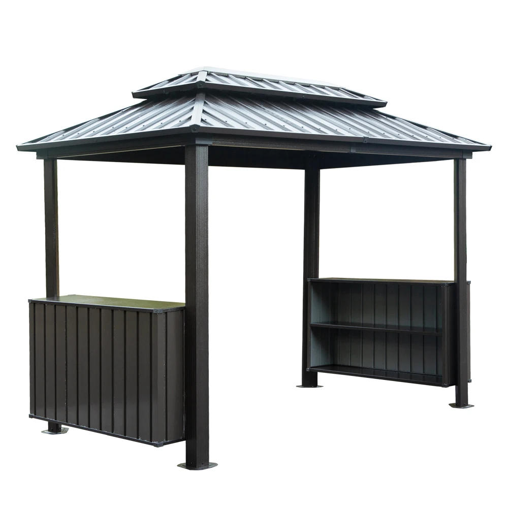 

6x10FT Hardtop Grill Gazebo, Double Galvanized Steel Roof, Outdoor BBQ Canopy with 2 Storage Cabinets, Ceiling Hooks, Gray
