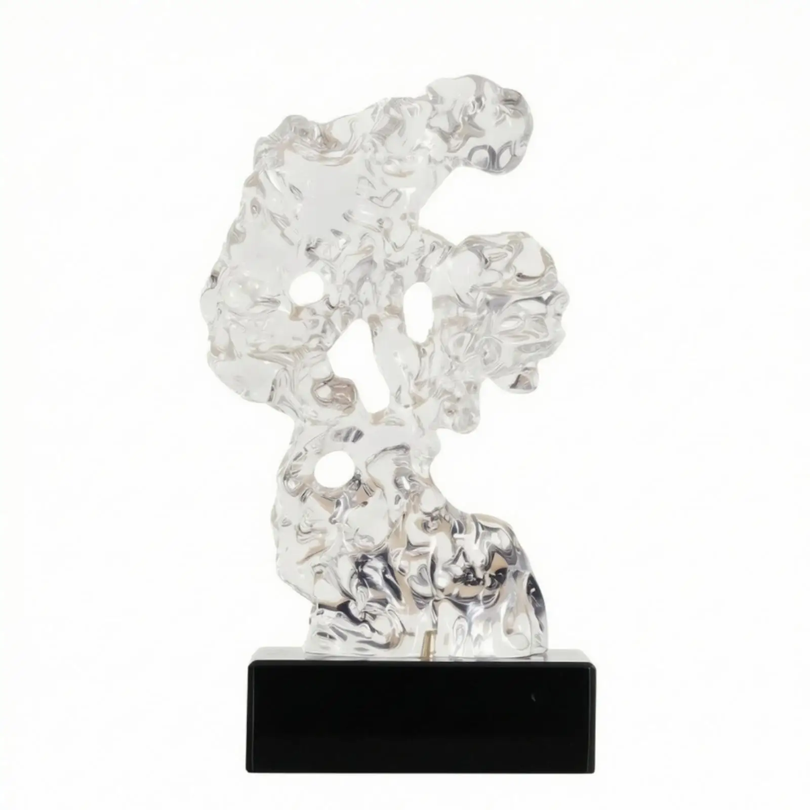 Taihu Stone Sculpture Transparent Abstract Rock Sculpture with Base Zen