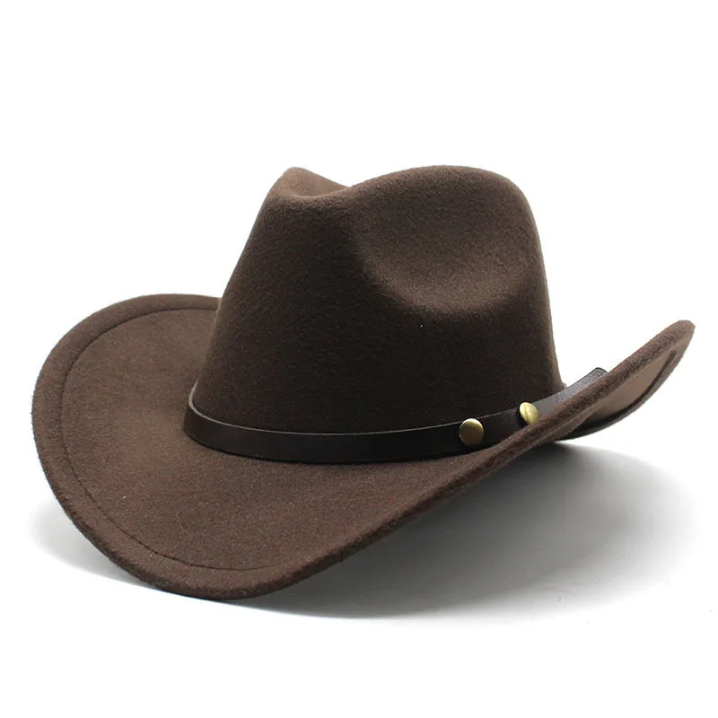 Neue Unisex Vintage Western Cowboy Cowgirl Filzhut mit Punk Gürtel Winter Herbst Panama Nachahmung Wolle Jazz Cap – Detail 4
