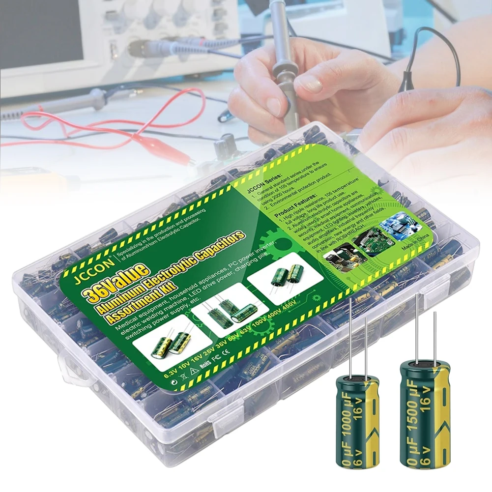 15/24/36 Values 225/460/925Pcs Aluminum Electrolytic Capacitors 16V-50V Electrolytic Capacitor Assortment Kit for DIY Projects
