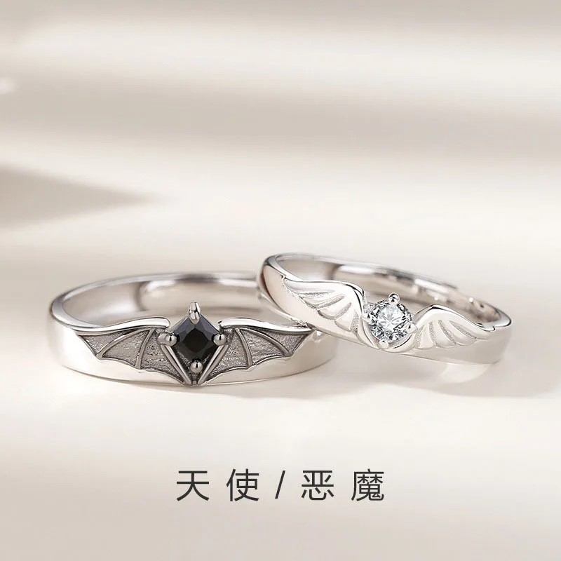 Rings for women 2024 luxury Angel and Devil Couple Ring Wings Opening Adjustable Rings wedding rings