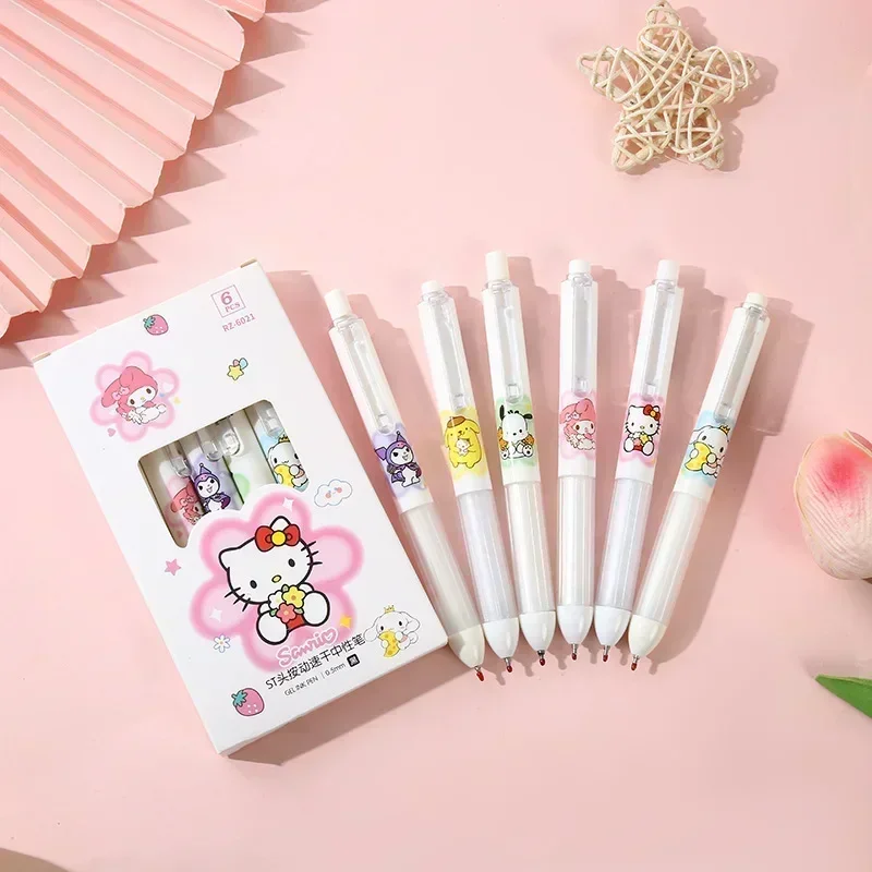 

Sanrio Hello Kitty Roller Ball Pen Cute Cartoon Anime Kuromi Quick Drying Carbon Water Pen Learning Stationery Holiday Gifts