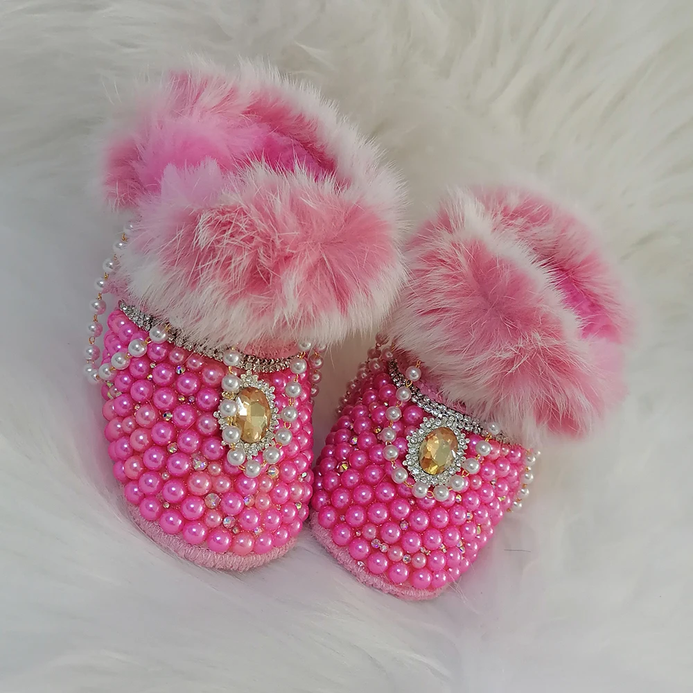 Crystals Pearls Baby Birls Snow Boots Sunglasses Rhinestones Bling Infant Shoes Luxury Shining Decoration Winter Christmas Gift