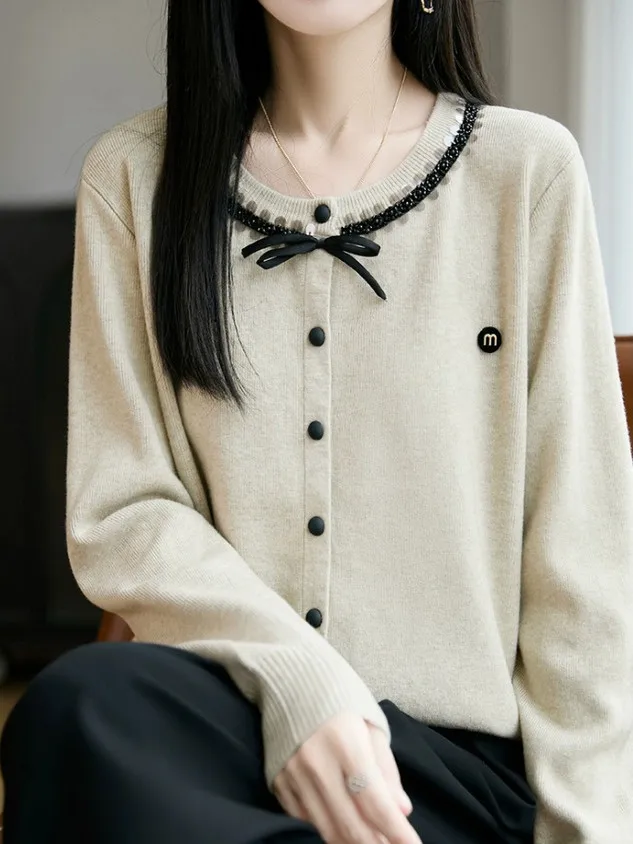 패셔너블한 니트 오픈 가디건 여성용 가을 아우터웨어 슬리 탑 아울렛 소프트 롱 슬리브 라운드 넥 따뜻한 코트