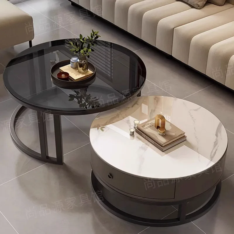 Storage Metal Coffee Table Set Living Room Luxury Modern Coffee Tables Round Minimalist Space Saving Kaffee Tische Decoration