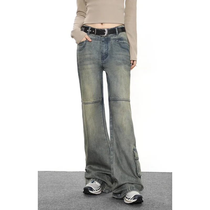 Jeans blu cintura da donna a vita alta pantaloni a gamba larga americani Y2K Style Fashion Streetwear pantaloni femminili 2023 pantaloni dritti invernali