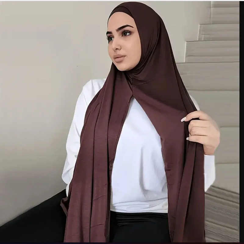 Easy To Wear Jersey Hijab Scarf Solid Color Modal Slit Instant Hijab Thin Breathable Soft Sunscreen Pullover Head Wrap For Women