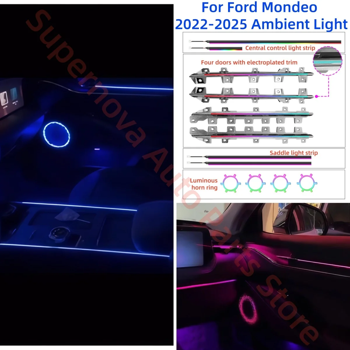 LED Ambient light Fit for Ford Mondeo 2022-2025 automotive interior lighting upgrade Car accessories footlight Decorative strip