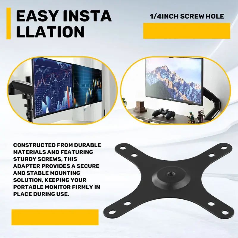 Portable Monitor Mounting Bracket Plate VESA 1/4 Inch Screw Hole To 100X100mm 75X75mm, M4 Screw Set Wall Mount Holder