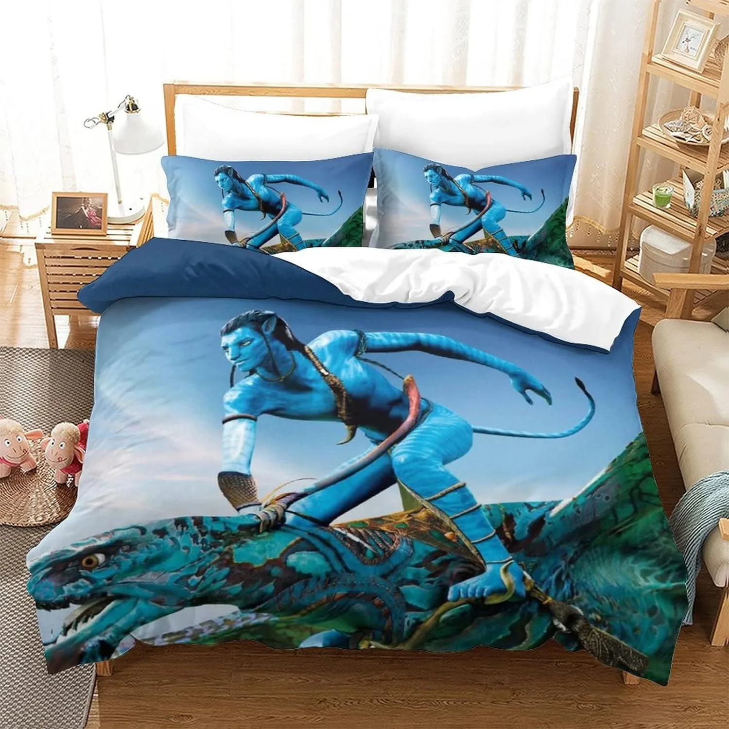 Juego de ropa de cama con estampado 3D de películas de Disney, Avatar, Planeta de Pandora, funda de edredón, funda de almohada, tema de película, decoración de dormitorio