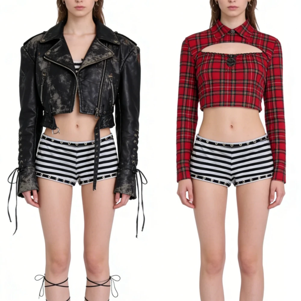 

Мини-шорты в стиле Y2K с металлическими люверсами, облегающие, в стиле стритвир, готические, повседневные, для весны-лета, женские, в полоску, в стиле панк