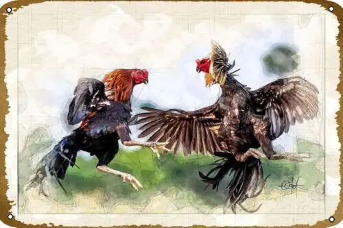 Fighting Cocks Animal Vintage Tin Sign poster Funny Metal Decor Wall Sign Home
