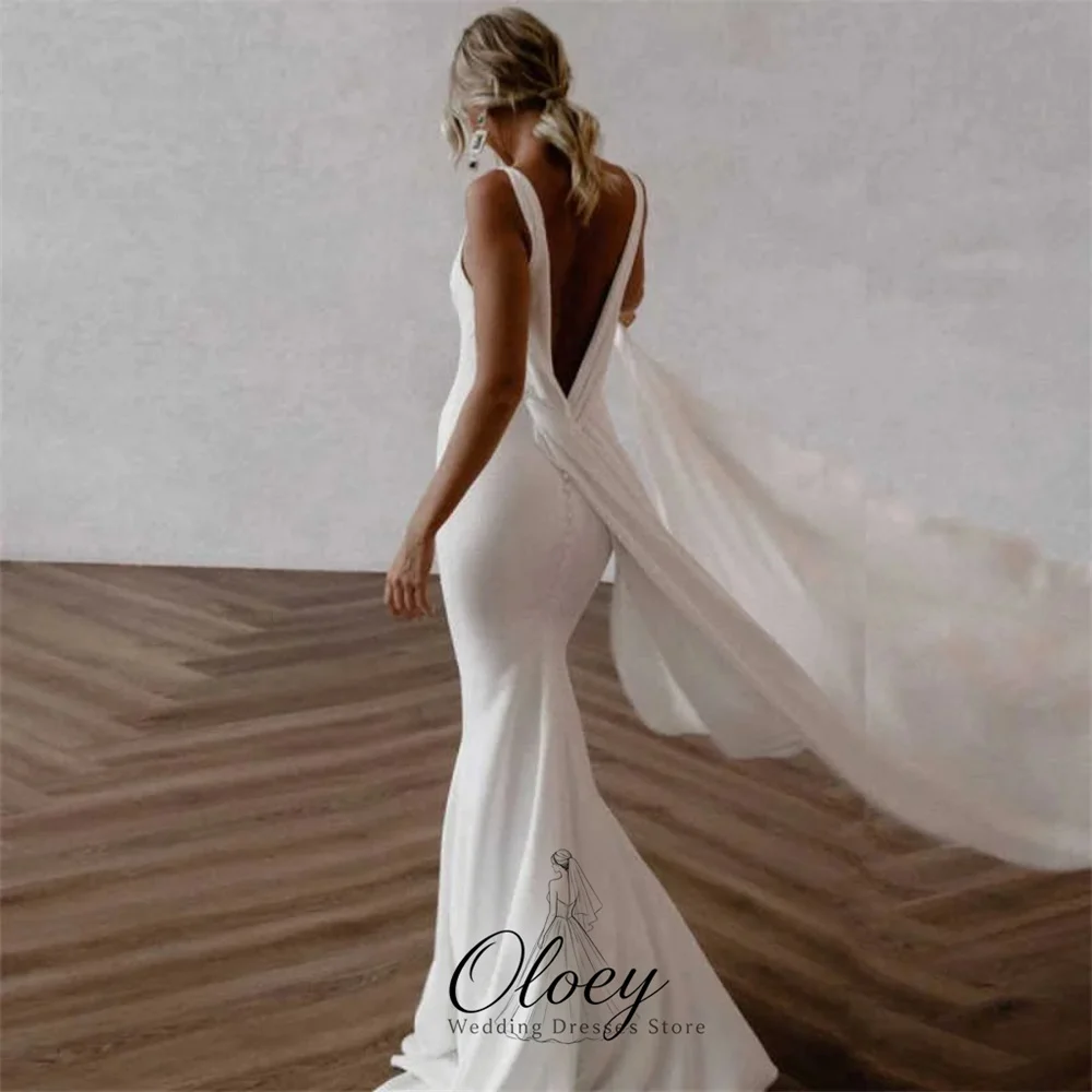 OLOEY Modern Deep V Neck Spaghetti Straps Bridal Gown Detachable Sash Backless Mermaid Wedding Dresses For Woman Customized