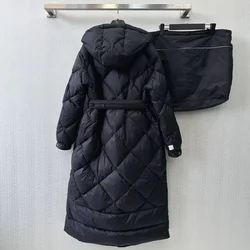 Women's Clothing simple hooded long belted down coat Winter New  02