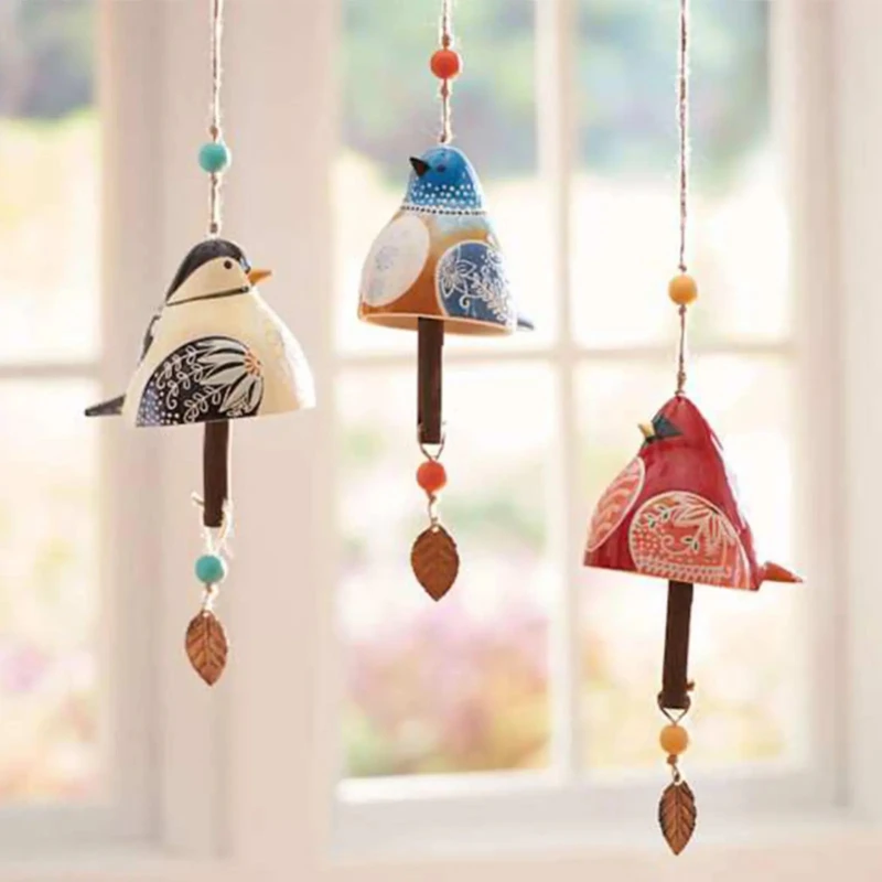 1PC Bird Song Bell Hanging Bird Wind Chime Resin Craft Pendant Outdoor Bird Bell Windchime for Garden Courtyard Home Decoration