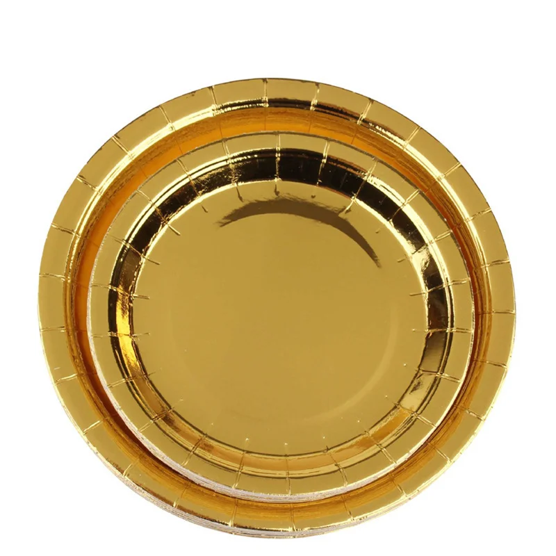 Nuevo suministros desechables para fiesta temática chapados en oro, decoración de cumpleaños, vajilla, plato de papel, servilleta, taza, Baby