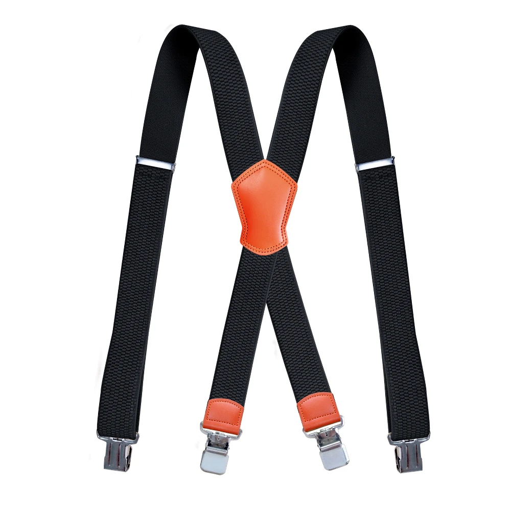 Heavy Duty Suspender 3.5cm Wide X-Back with 4 Strong Metal Clip Adjustable Elastic Trouser Braces Straps Men Fashion Accessories