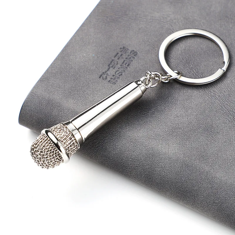 1pc Custom Keychain Personalized Creative Metal Simulation Microphone Customized Key Ring Car Accessories Gift Wholesale