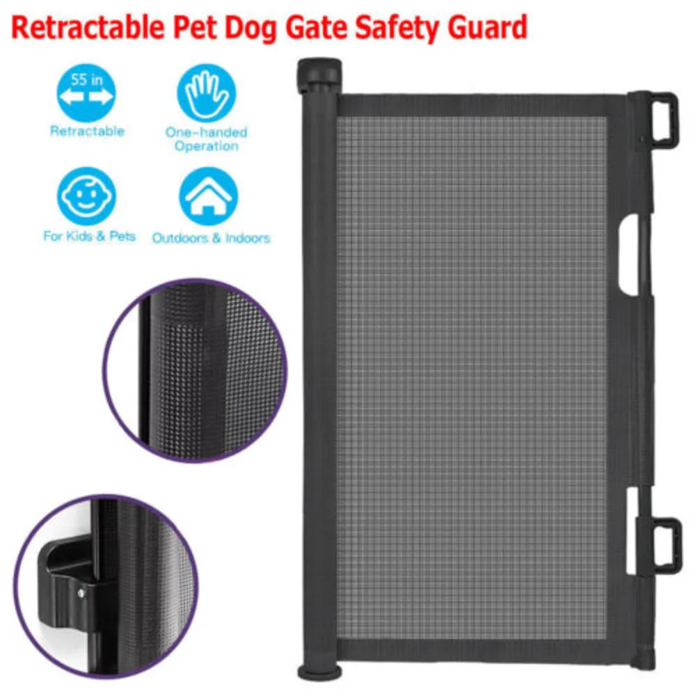 Black Retractable Baby Gate - Safety Guard Folding Pet Dog & Toddler Stair Gates