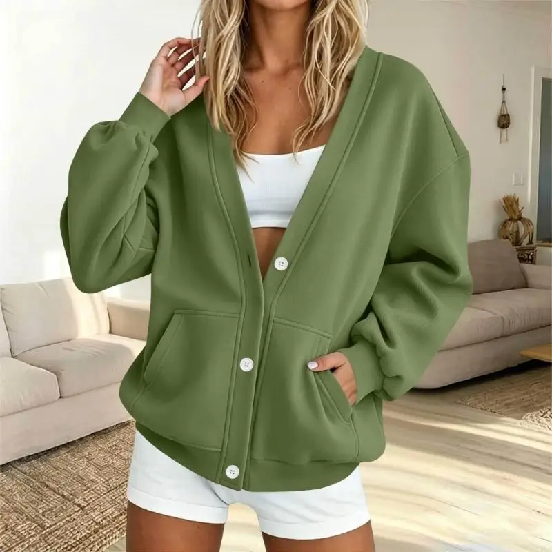 Womens Button Down Long Cardigan Open Front Color Loose Fit Outerwear