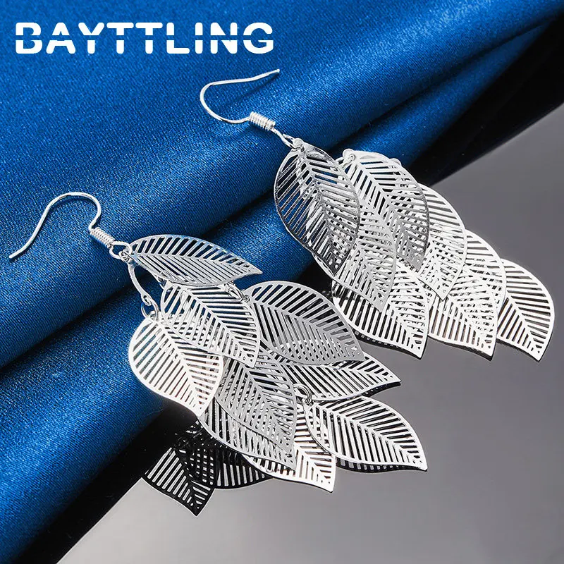 Luxury 925 Sterling Silver Women Flowers 61MM Fine Hollow Leaves Earrings For Fashion Christmas Gift Earrings Jewelry Accessorie