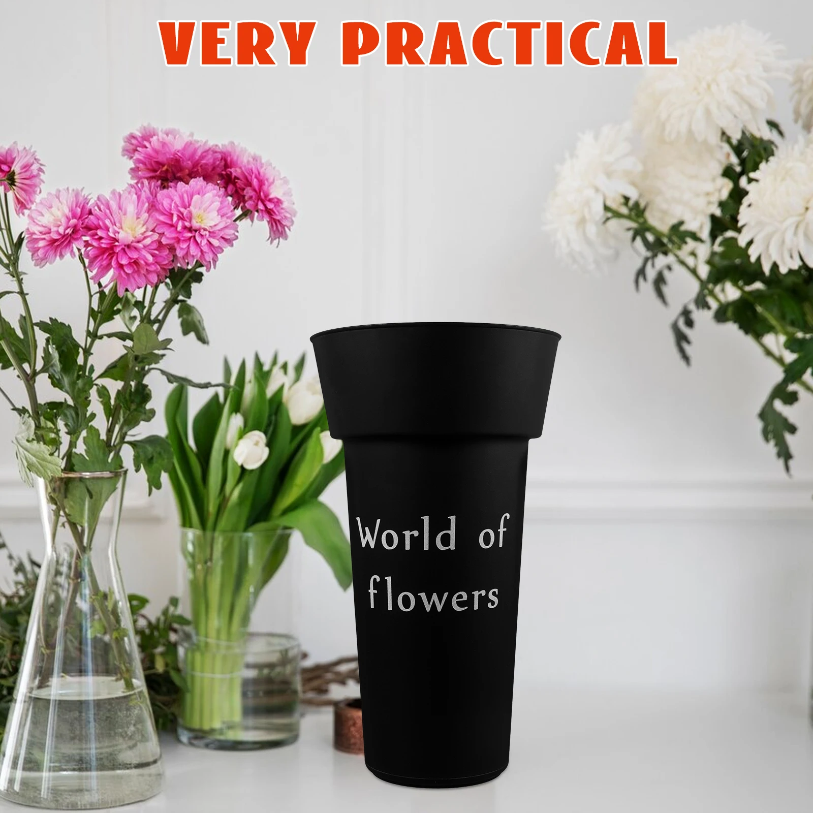 

2pcs Retro Flower Bucket Reusable Plastic Flower Holder For Home Office Decor Tall Vase Farmhouse Floral Container
